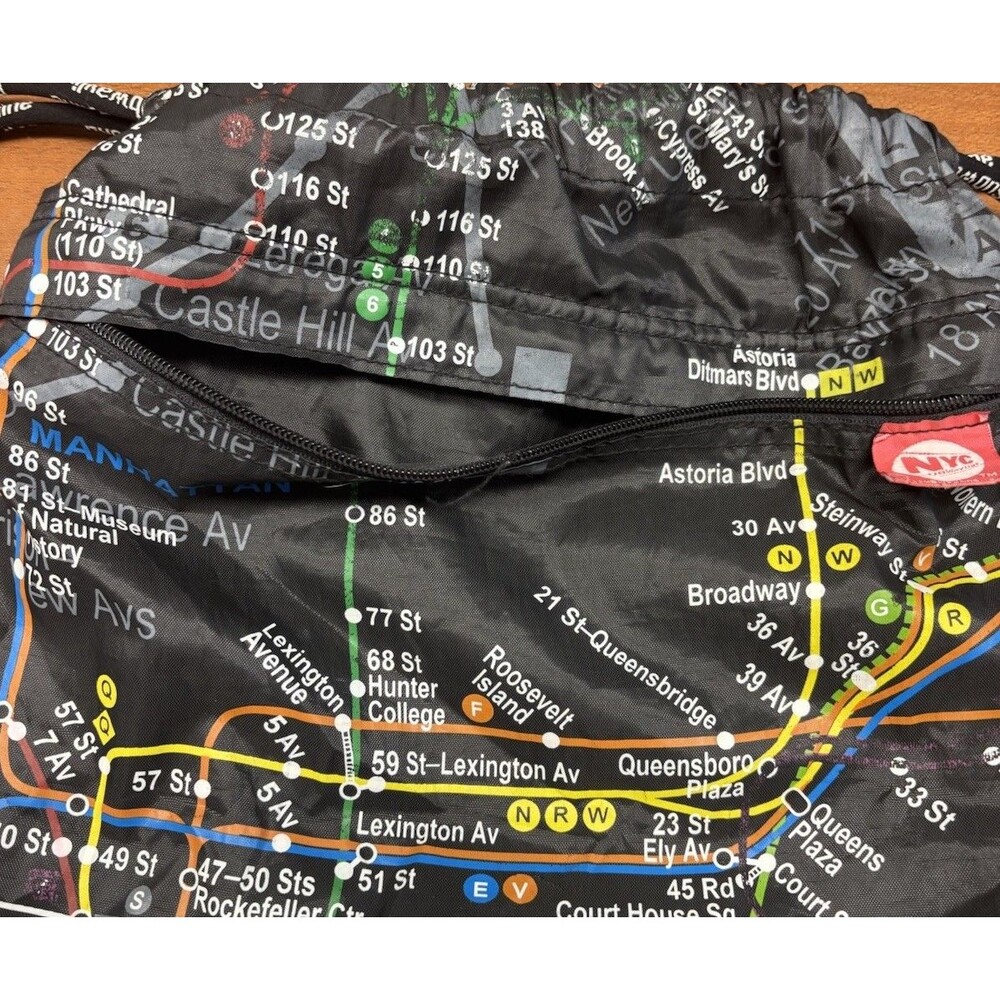 New York City Manhattan MTA Licensed Subway Map Drawstring Backpack Black 19” - Picture 4 of 8